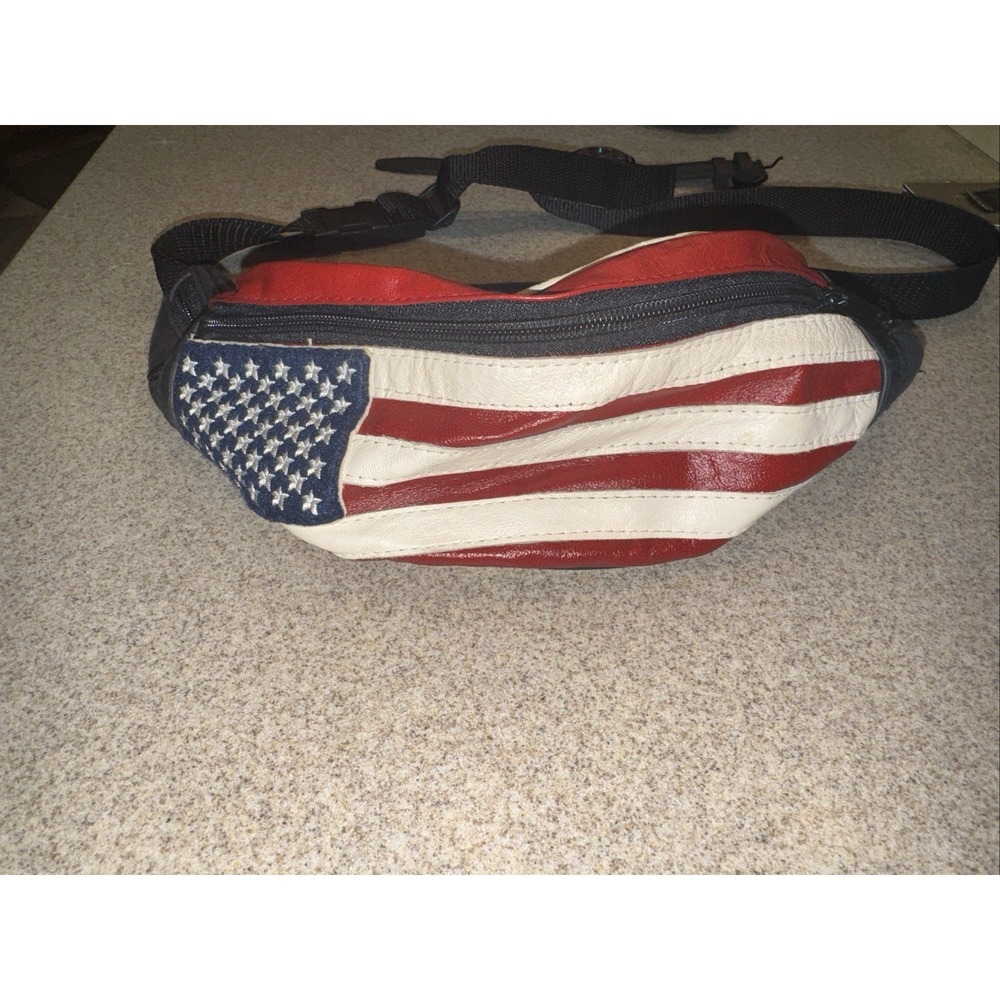 USA Flag Fanny Pack Leather-Like Embroidered 4th Of July Strap Vintage Festival
